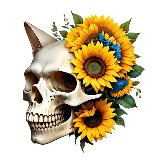 Mystical And Eerie Cat Skull With Sunflowers Wrapped