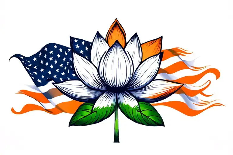 Indian Flag Intertwined With Us Flag Centered With A Lotus Flower