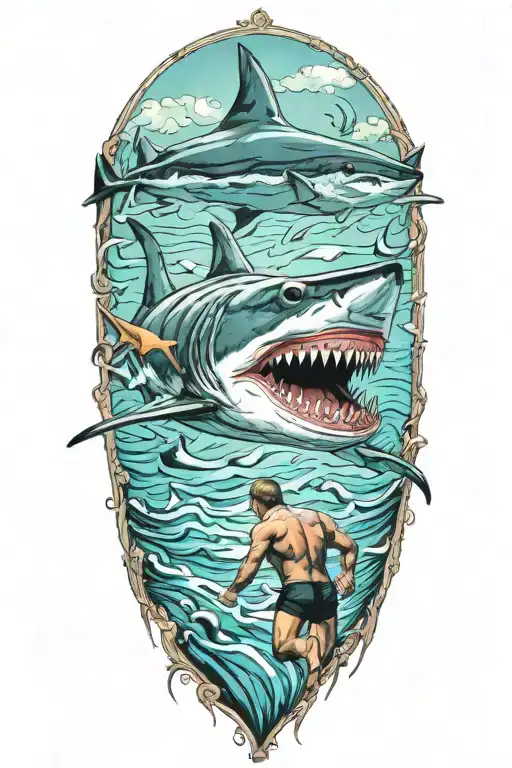 Swimmer Tranforming To A Shark