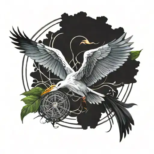 Heron With Wings Spread In The Shape Of A Circle