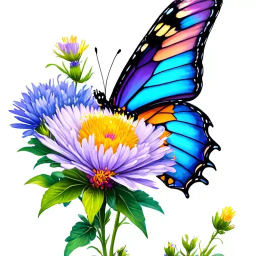 Combined Butterfly And Aster Flower As Wing