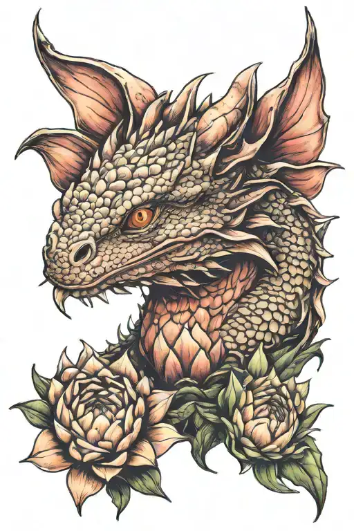 Baby Sleeping Dragon Nestled Within A Protea Flower In A Storm