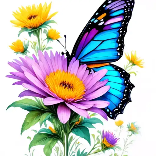 Combined Butterfly And Aster Flower As Wing
