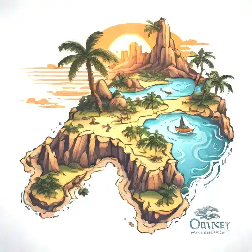Sunset Over Tropical Island Map