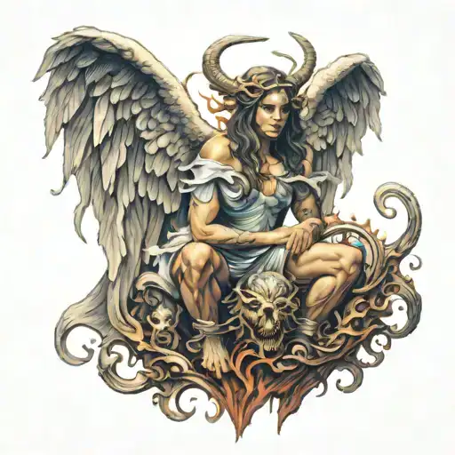 Angel With Demon Background Symbolizing