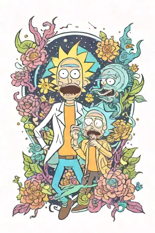 Space Rick And Morty In Flowers