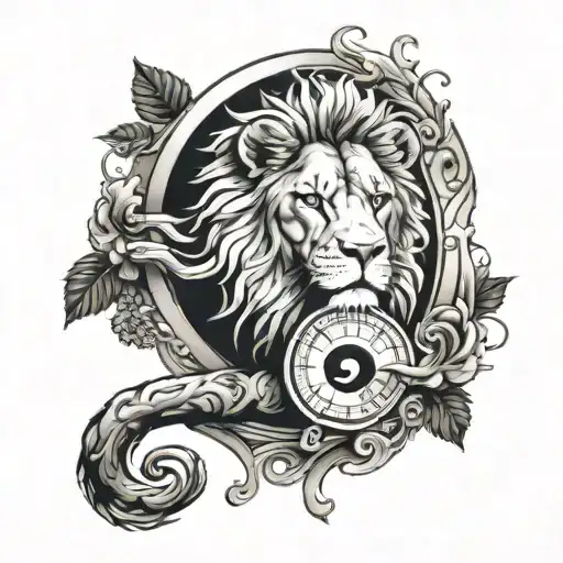 A Tattoo Sleeve With A Yin Yang And A Lion Wearing