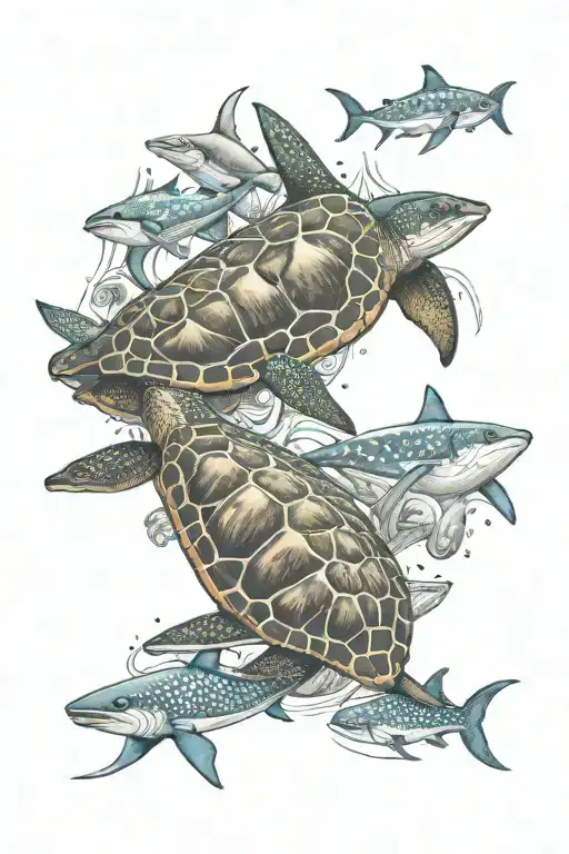 Sea Turtle Manta Ray Whale Shark Surrounded