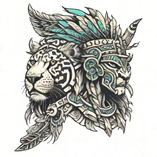 Aztec Warrior And A Lion