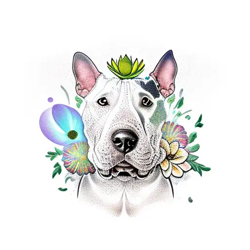 Bull Terrier W Flowers