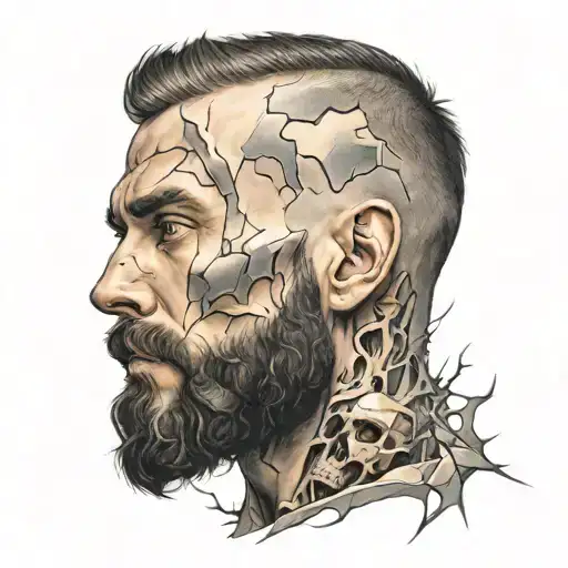 Portrait Of Bearded Man With Shattered Skull