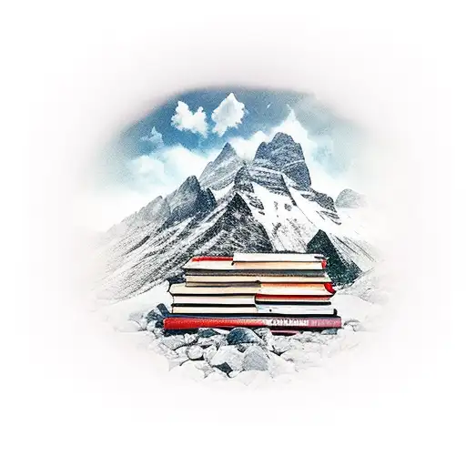Mountain Scene With Books And Roses