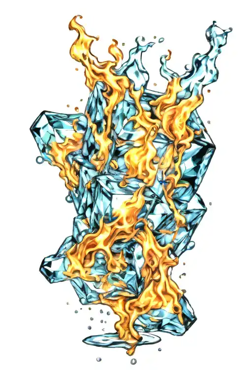 Blue Ice Cube On Fire