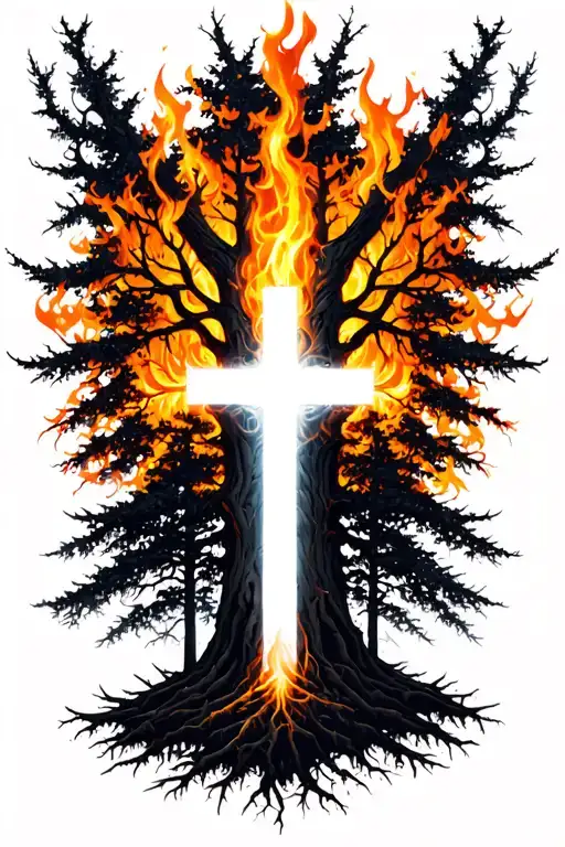 Burning Forest With White Cross In The Middle