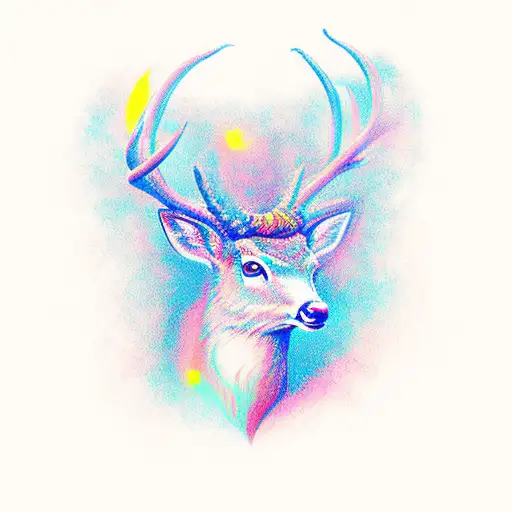 Mythical Deer With Big Horns And Blue Light In Back