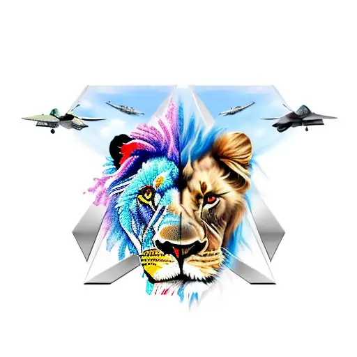 Lion And F22 Raptor Fighter Jet