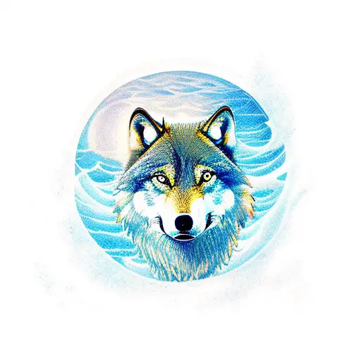 A Male Wolf In The Ocean With Sun And Waves