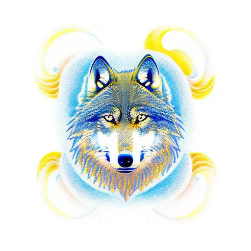 A Male Wolf On The Beach In The Ocean With Sun And Waves