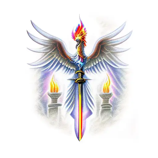 Sword With Phoenix And Jesus Christ Back