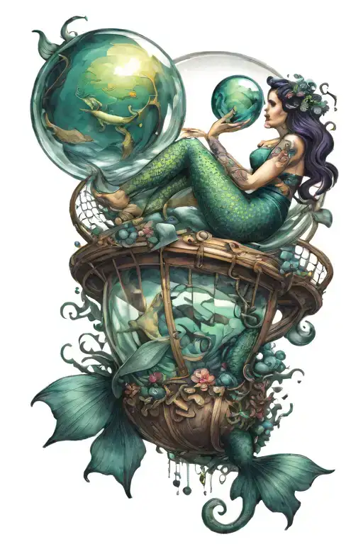 Plus Size Mermaid Suspending A Ship In A Bubble