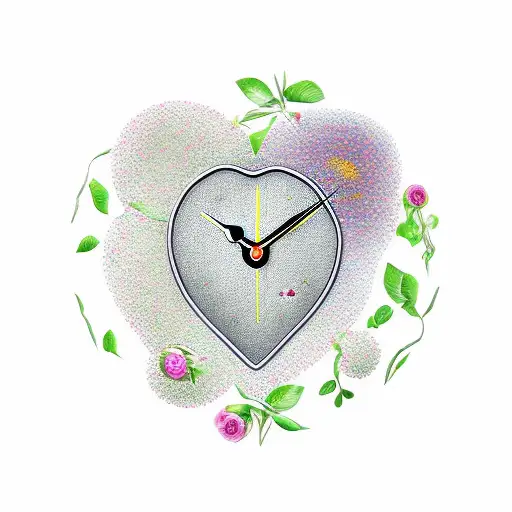 Heart Shaped Clock With Flowers Breaking Through