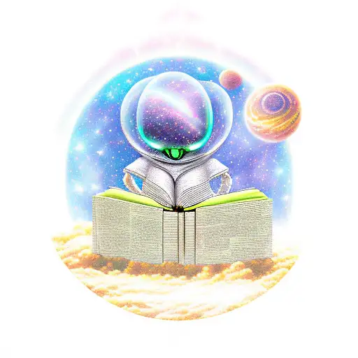 An Alien Reading A Book Under A Galaxy Sky