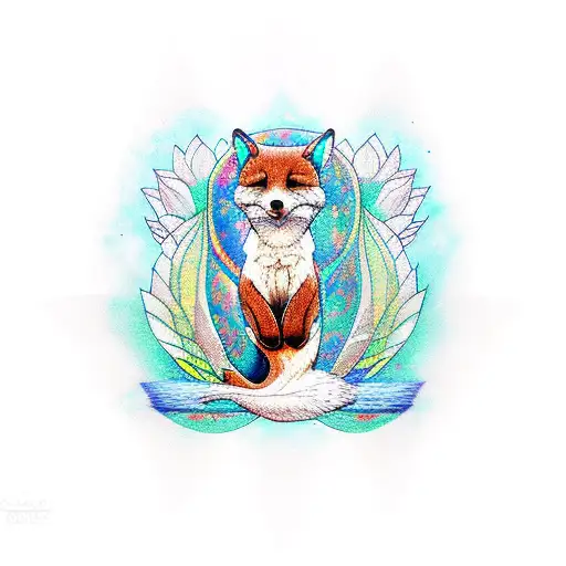 Water Fox With Lotus Flowers