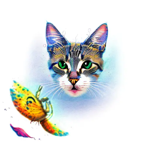 Cat Whimsically Playing With A Dragonfly