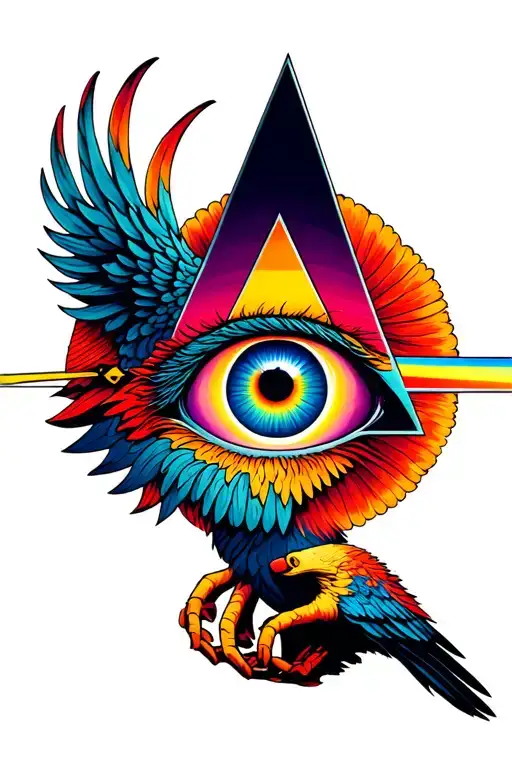 Pink Floyd Style Illuminati Triangle Eye Being Held By A Phoenix