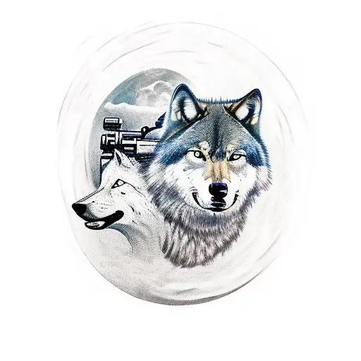 Gunslinger With A Wolf And The Moon