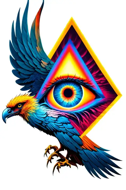 Pink Floyd Style Illuminati Triangle Eye Being Held By A Phoenix