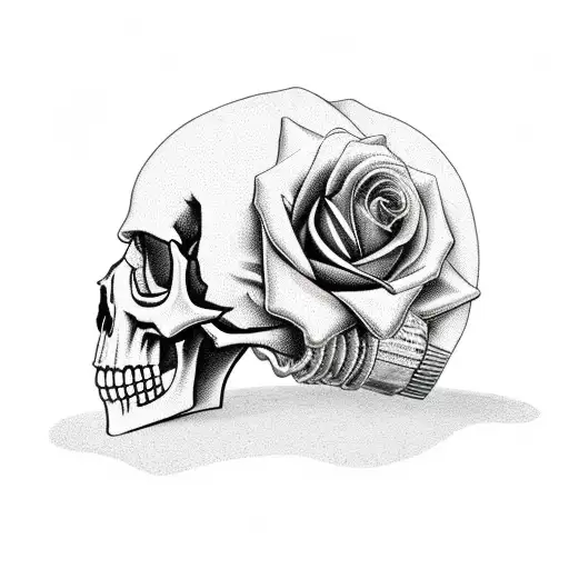 A Motorcycle Riding Through A Mountain Range With A Skull Helmet And Rose In The Background