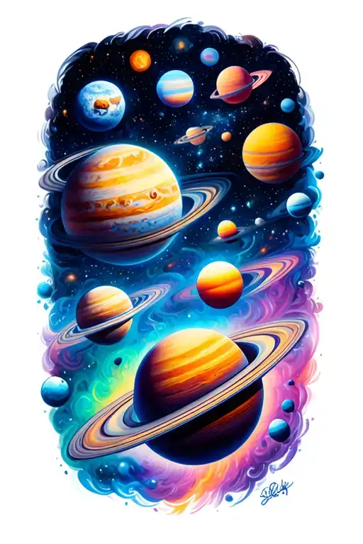 Trippy Psychedelic Galaxy Filled With Planets Solar System