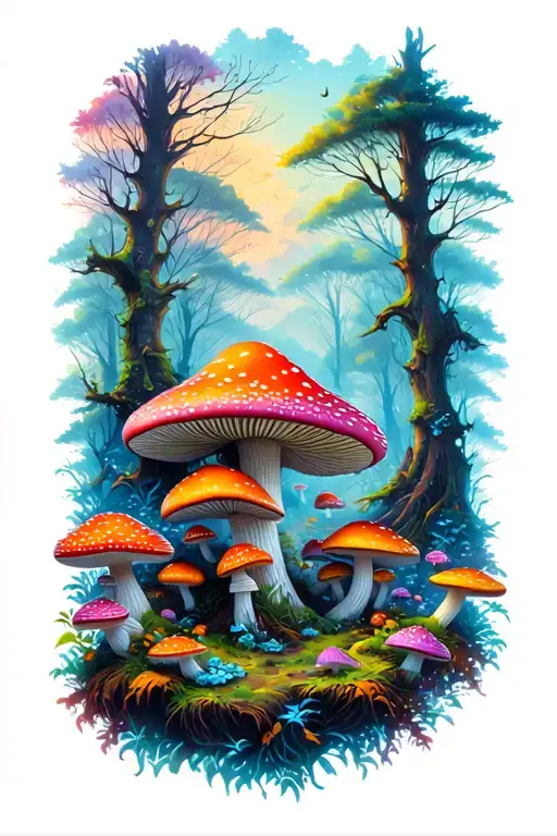 Trippy Scenery With Psychedelic Mushroom Forest