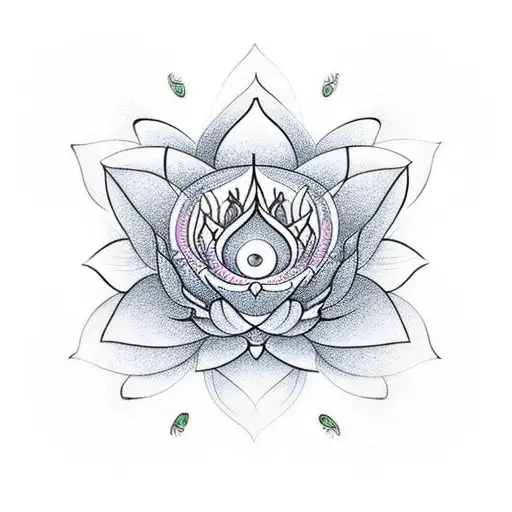 Lotus Flower Back Tattoo With Yin And Yang