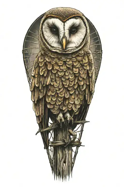 Barn Owl Perched On A Old Barbed Wire Fence Post