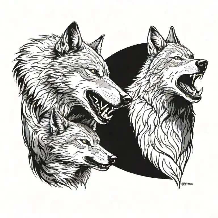 Side Profile Of Two Wolves Snarling At Eachother Face To Face