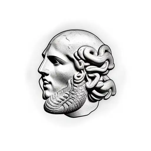 Greek Statue Head And A Snake