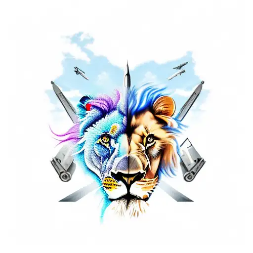 Lion And F22 Raptor Fighter Jet