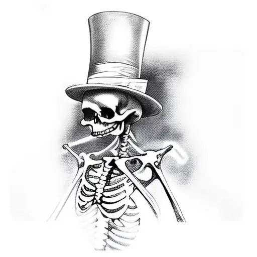 Tatu A Skeleton Stands In A Top Hat And With A Cane Throws Playing Cards Away From Him