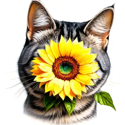Gray Tabby Cat With Sunflower