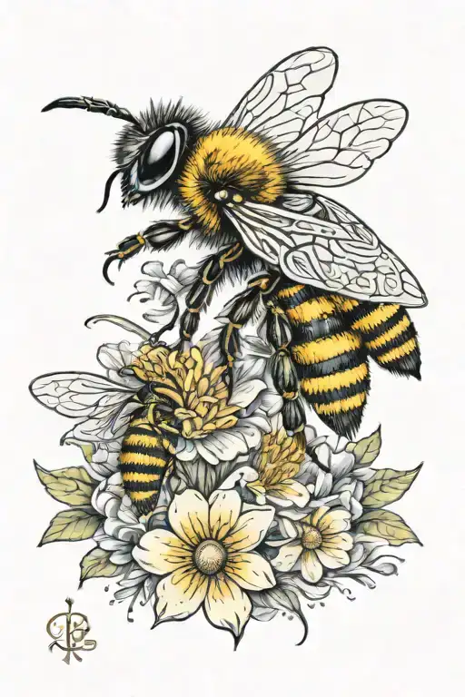 Bee And Flowers Blooming
