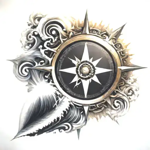 Compass Rose Inside Pipeline Wave Crashing With Sun Rays Breaking Through