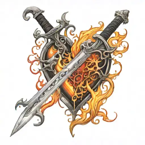 A Burning Heart With A Sword In The Middle Surrounded