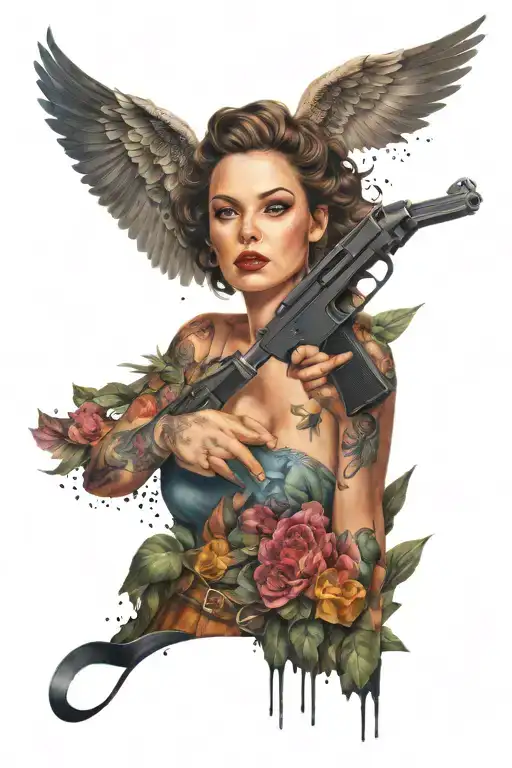 Woman Wings Gun