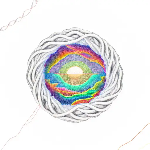 A Realistic Sun Rising Over A Mountain Peak With Climbing Ropes Intertwined Around It