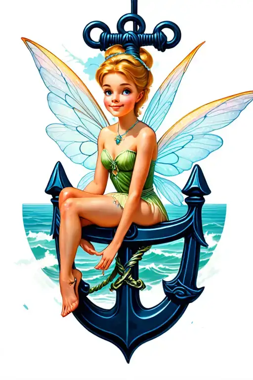 Tinkerbell Sitting On A Navy Anchor Hooking