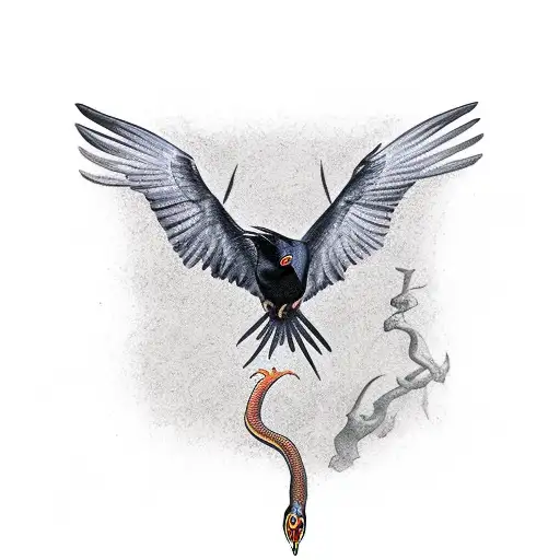 Raven Killing And Eating Snake