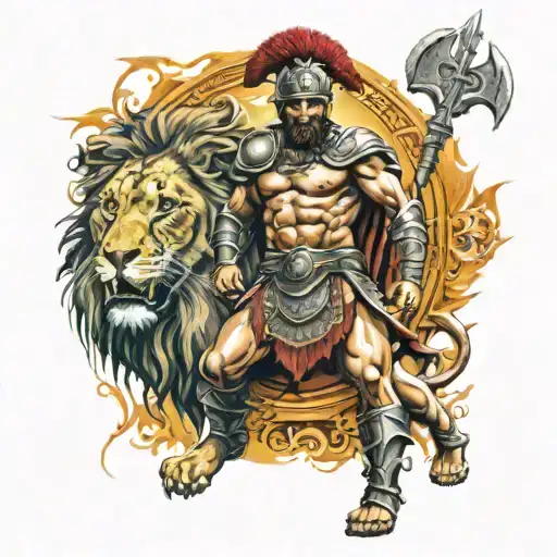 Gladiator In Front Of A Crowned Lion