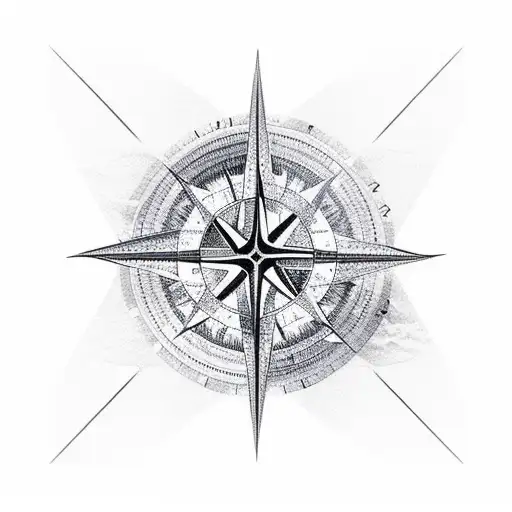 Mountains And Waves Inside The Compass Black And White